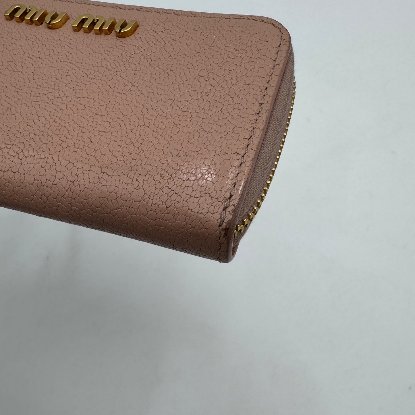 Miu Miu Light Pink Leather L Shape Zippy Card Case