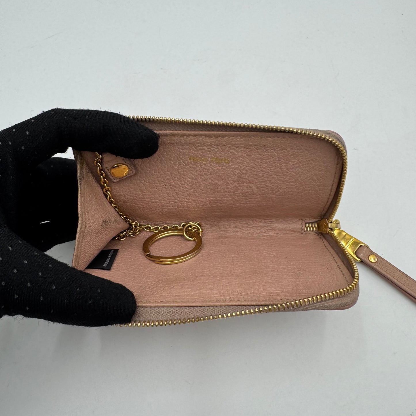Miu Miu Light Pink Leather L Shape Zippy Card Case