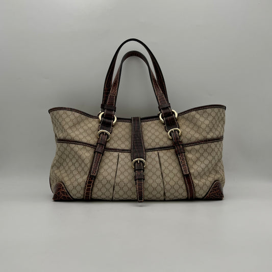 Celine Paris Macadam Crocodile Trimmed Handbag