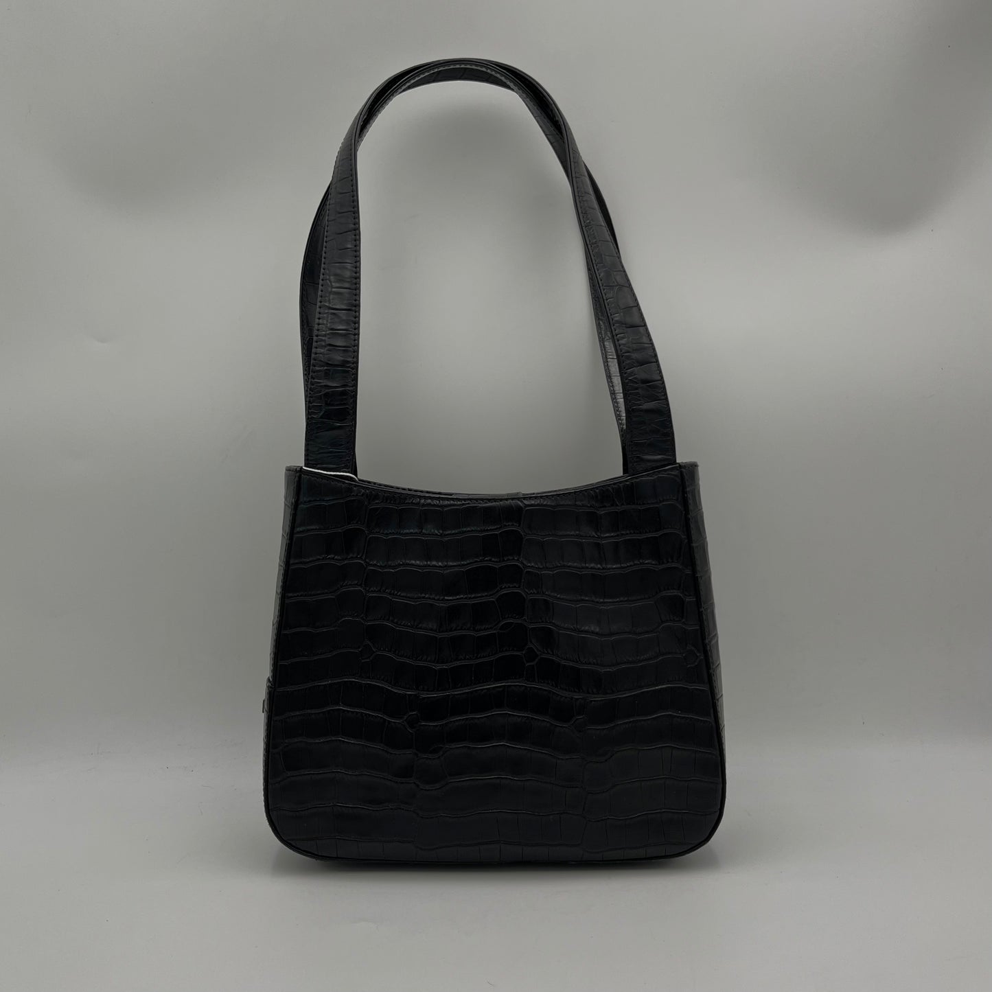 Bally Black Croc Leather Long Strap Shoulder Bag