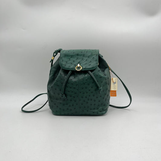 Klein Karoo Genuine Ostrich Leather Green Bucket Flap Crossbody