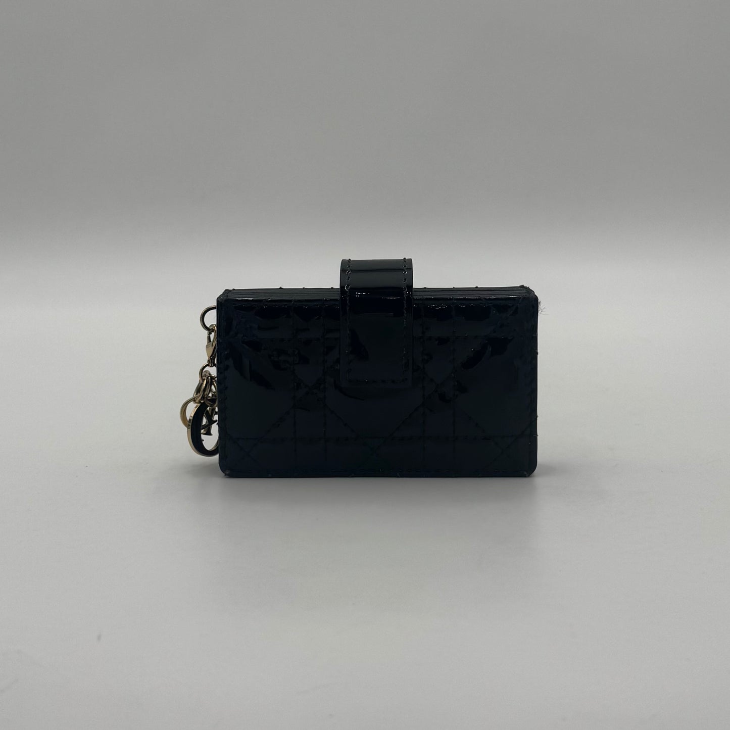 Christian Dior Black Cannage Patent Leather Lady Dior Jasmine Card Holder GHW
