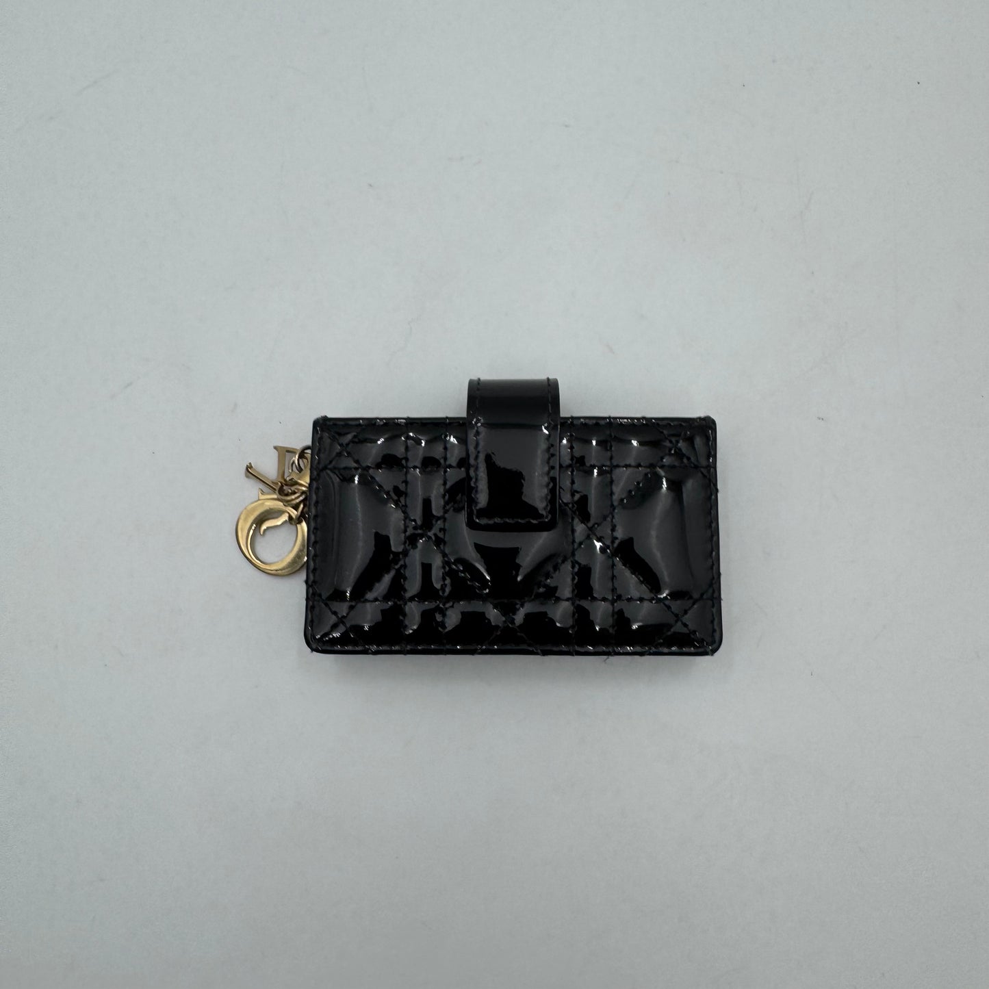 Christian Dior Black Cannage Patent Leather Lady Dior Jasmine Card Holder GHW