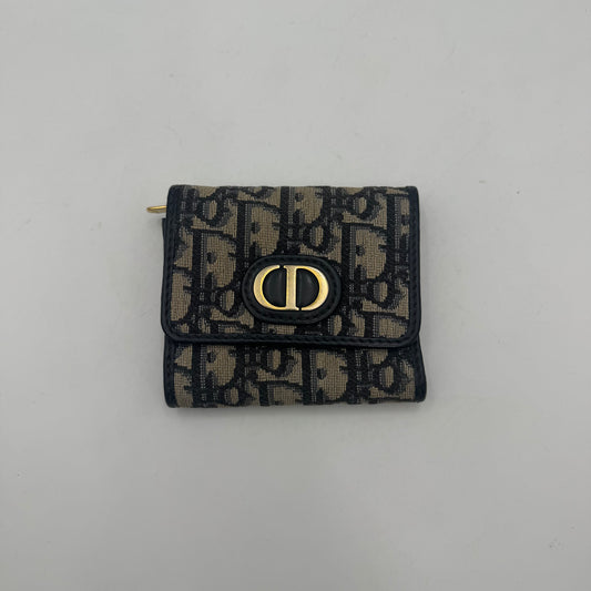 Christian Dior Blue Oblique Canvas 30 Montaigne Trifold Short Wallet