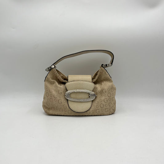 Guess Beige Monogram Bedazzled G Baguette