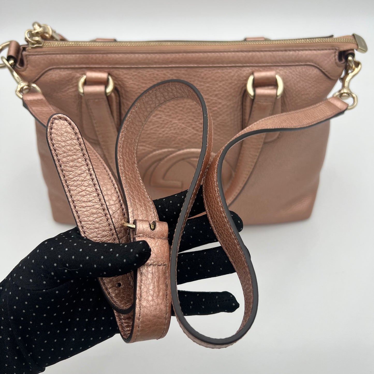 Gucci Japan Exclusive Metallic Pink Soho Two-Way Bag