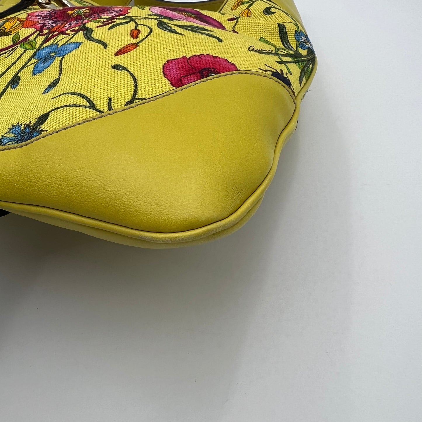 Gucci Yellow Floral Canvas and Leather Jackie Hobo Shoulder Bag