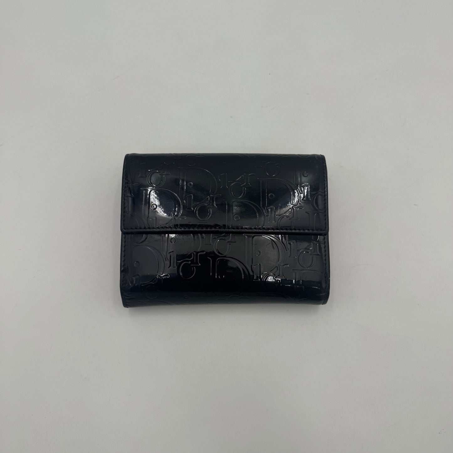 Christian Dior Black Trotter Patent Medium Compact Wallet