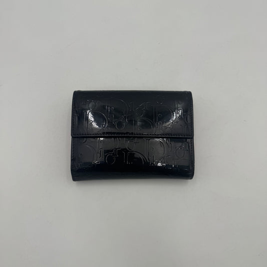 Christian Dior Black Trotter Patent Medium Compact Wallet