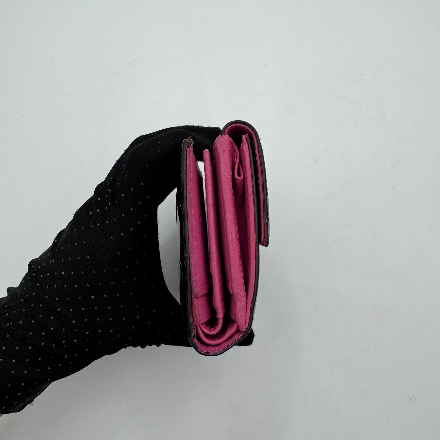Christian Dior Black Trotter Patent Medium Compact Wallet