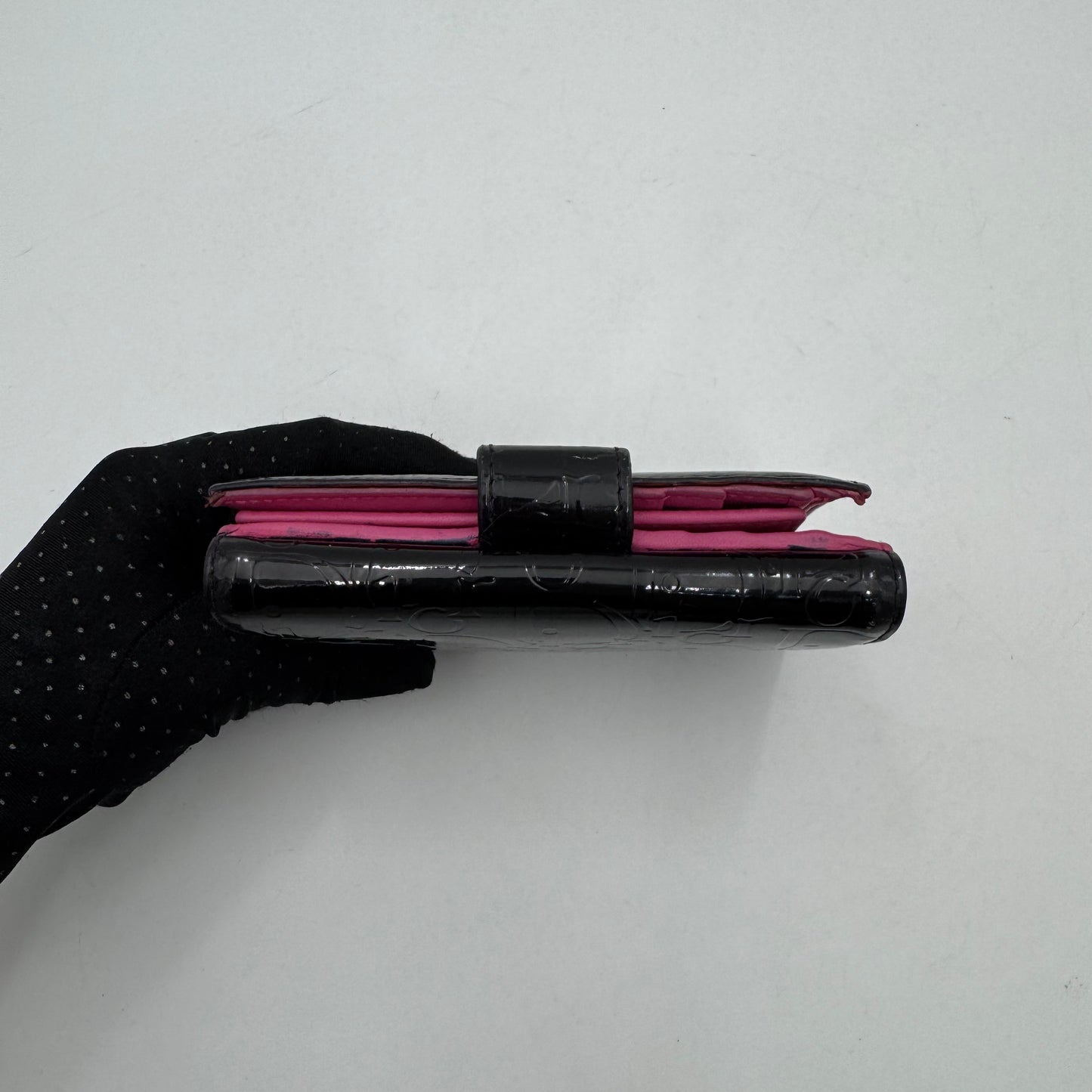 Christian Dior Black Trotter Patent Medium Compact Wallet