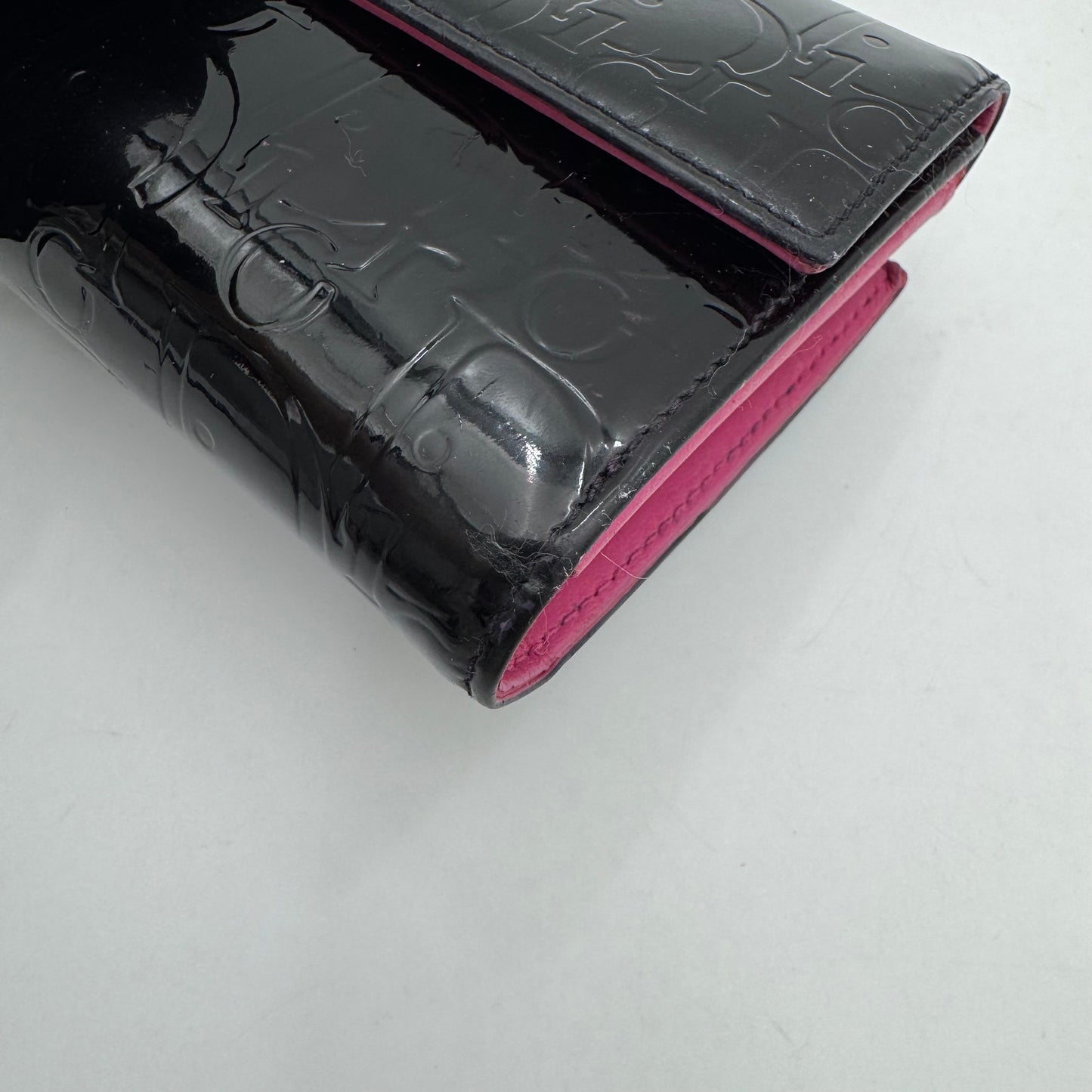 Christian Dior Black Trotter Patent Medium Compact Wallet