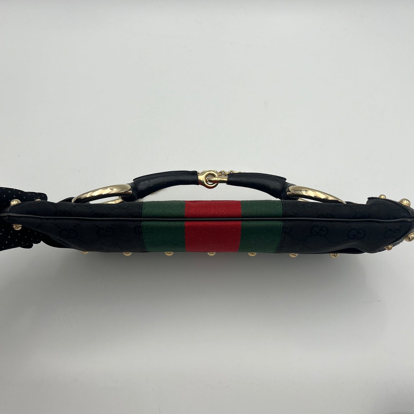 Gucci Tom Ford Black Monogram Canvas Sherryline Large Horsebit Chain Bag