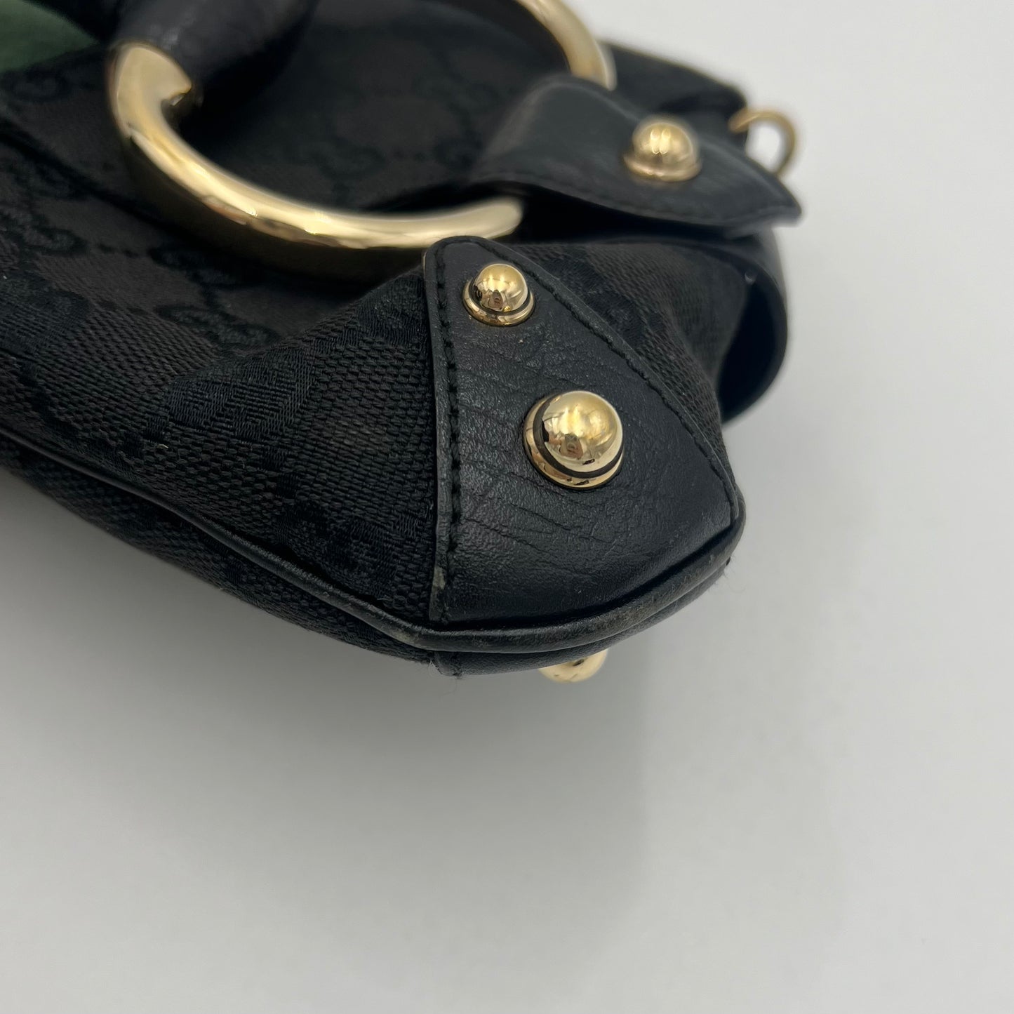 Gucci Tom Ford Black Monogram Canvas Sherryline Large Horsebit Chain Bag