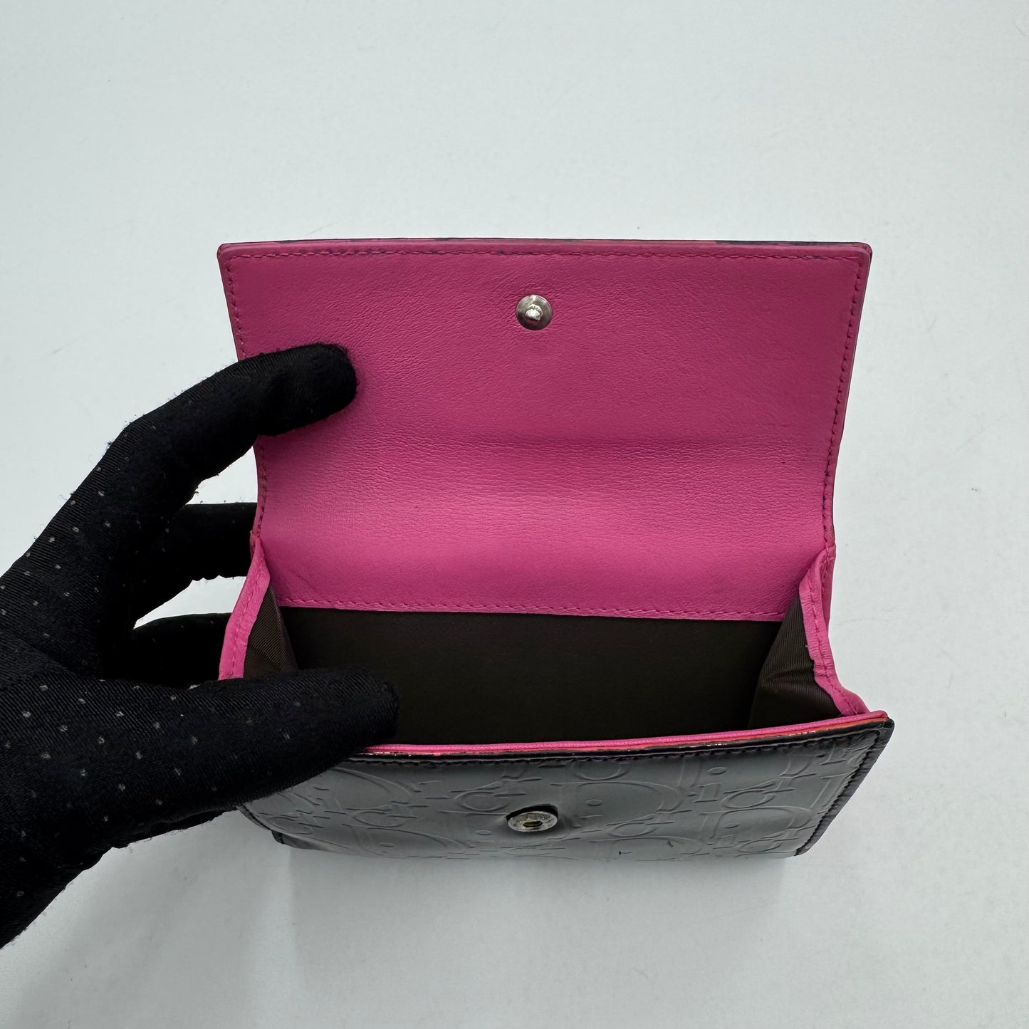 Christian Dior Black Trotter Patent Medium Compact Wallet