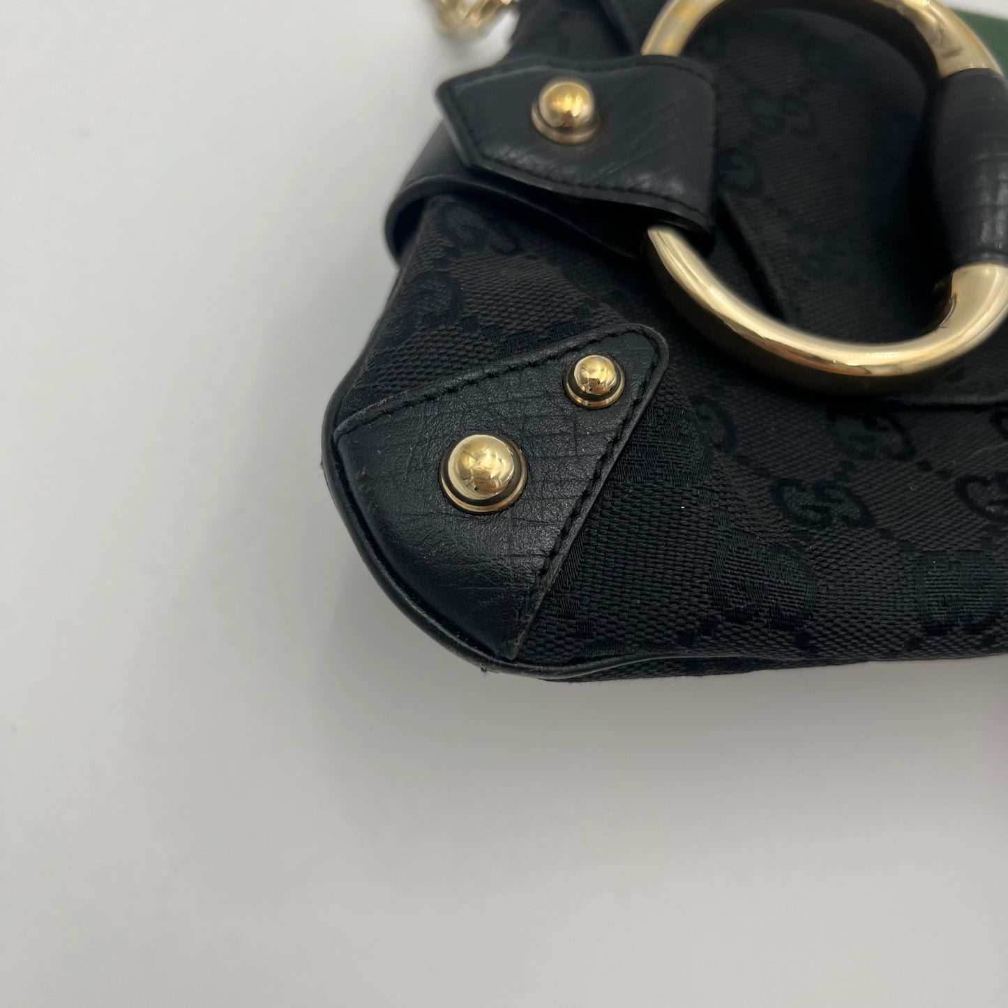 Gucci Tom Ford Black Monogram Canvas Sherryline Large Horsebit Chain Bag