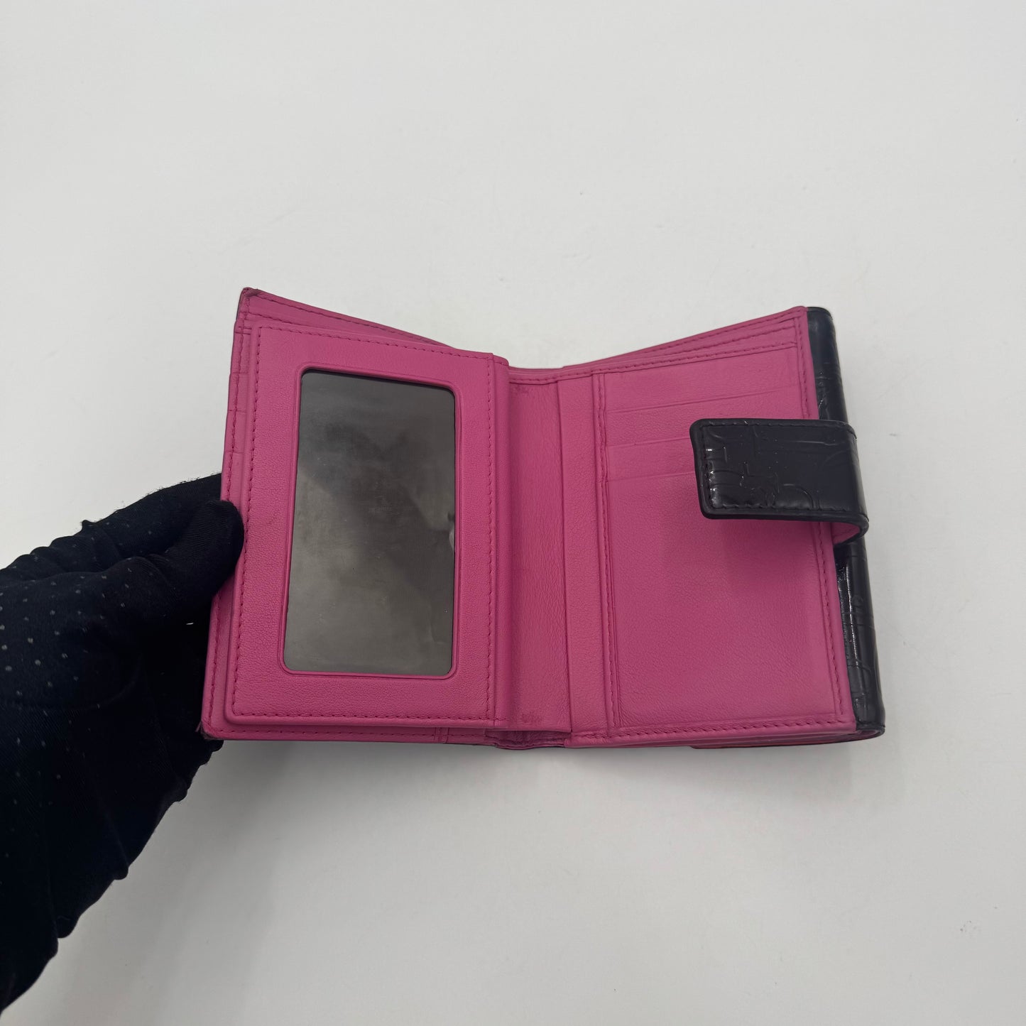 Christian Dior Black Trotter Patent Medium Compact Wallet
