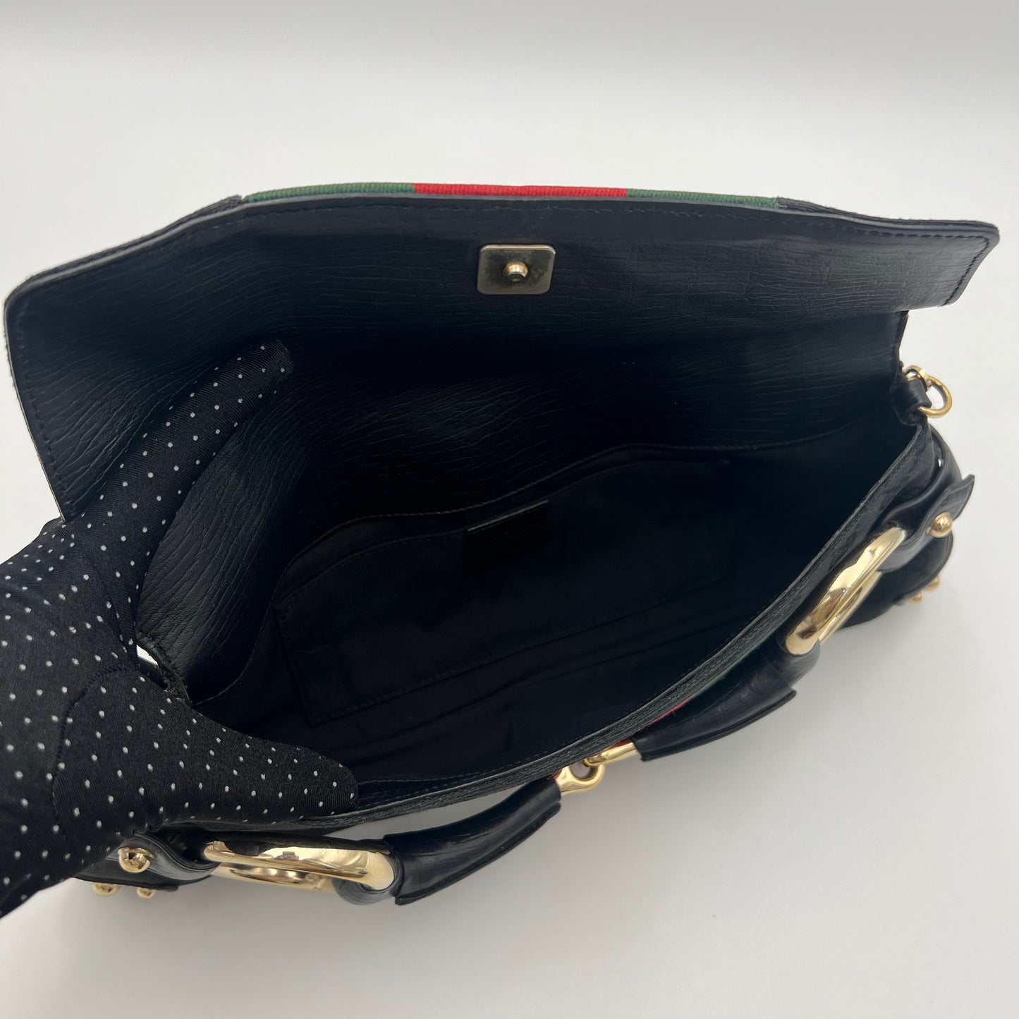 Gucci Tom Ford Black Monogram Canvas Sherryline Large Horsebit Chain Bag