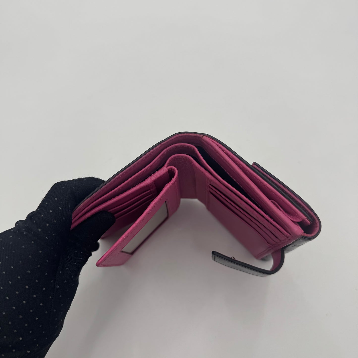 Christian Dior Black Trotter Patent Medium Compact Wallet