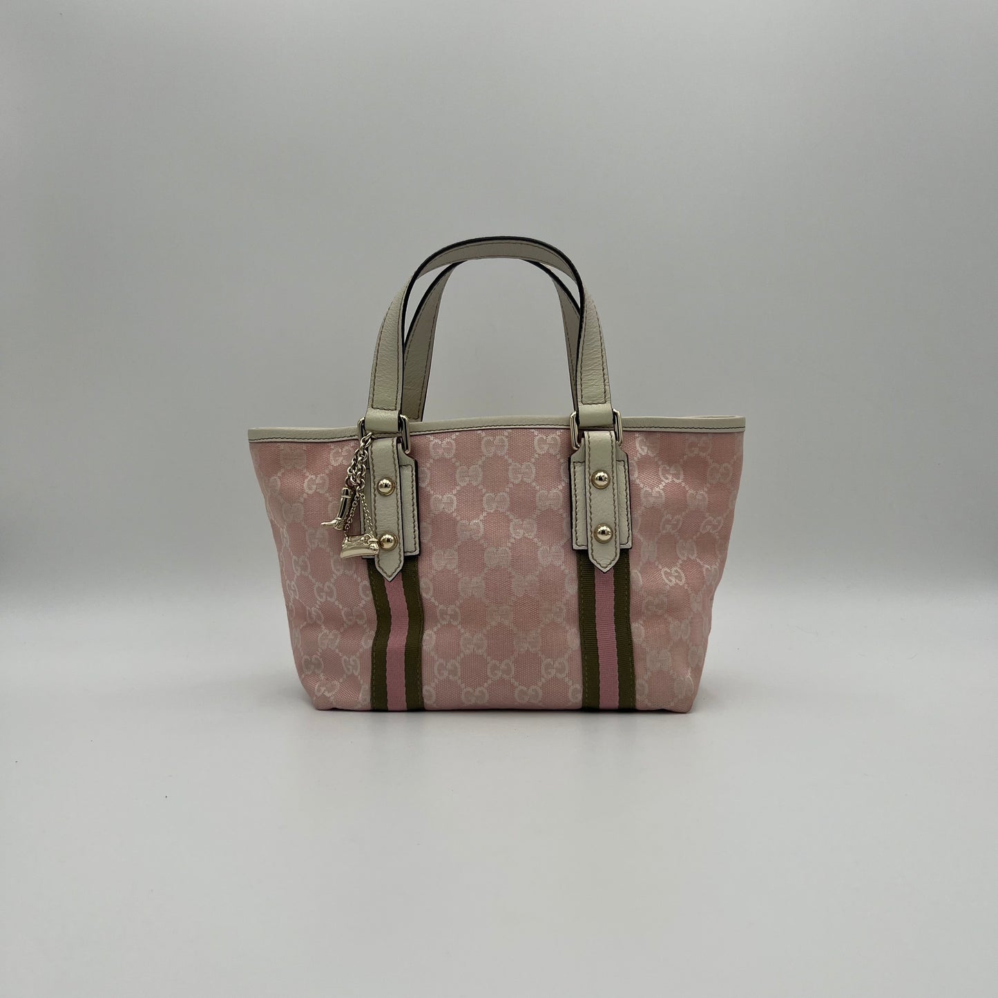 Gucci Pink Monogram Green Pink Sherryline Charm Small Open Tote