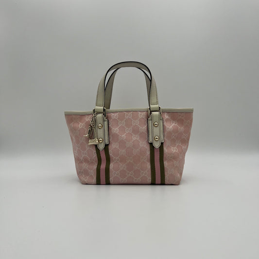 Gucci Pink Monogram Green Pink Sherryline Charm Small Open Tote