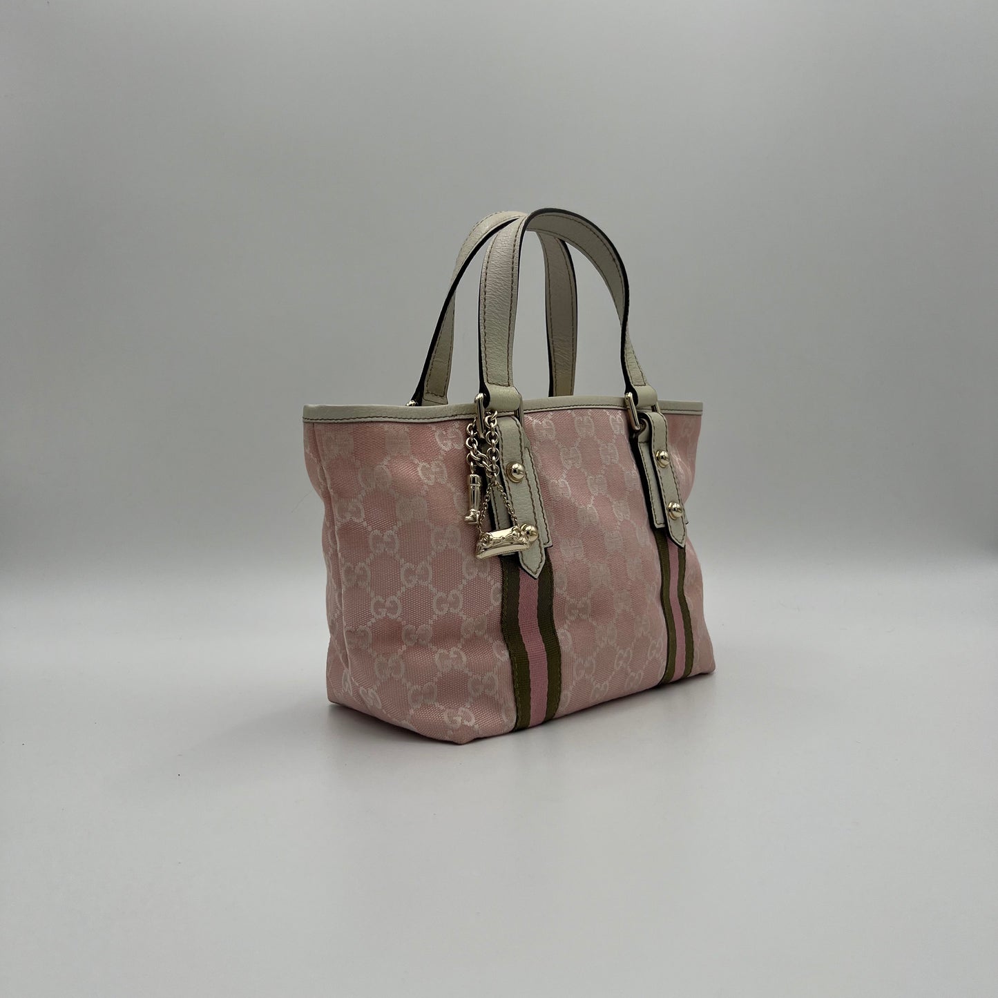 Gucci Pink Monogram Green Pink Sherryline Charm Small Open Tote