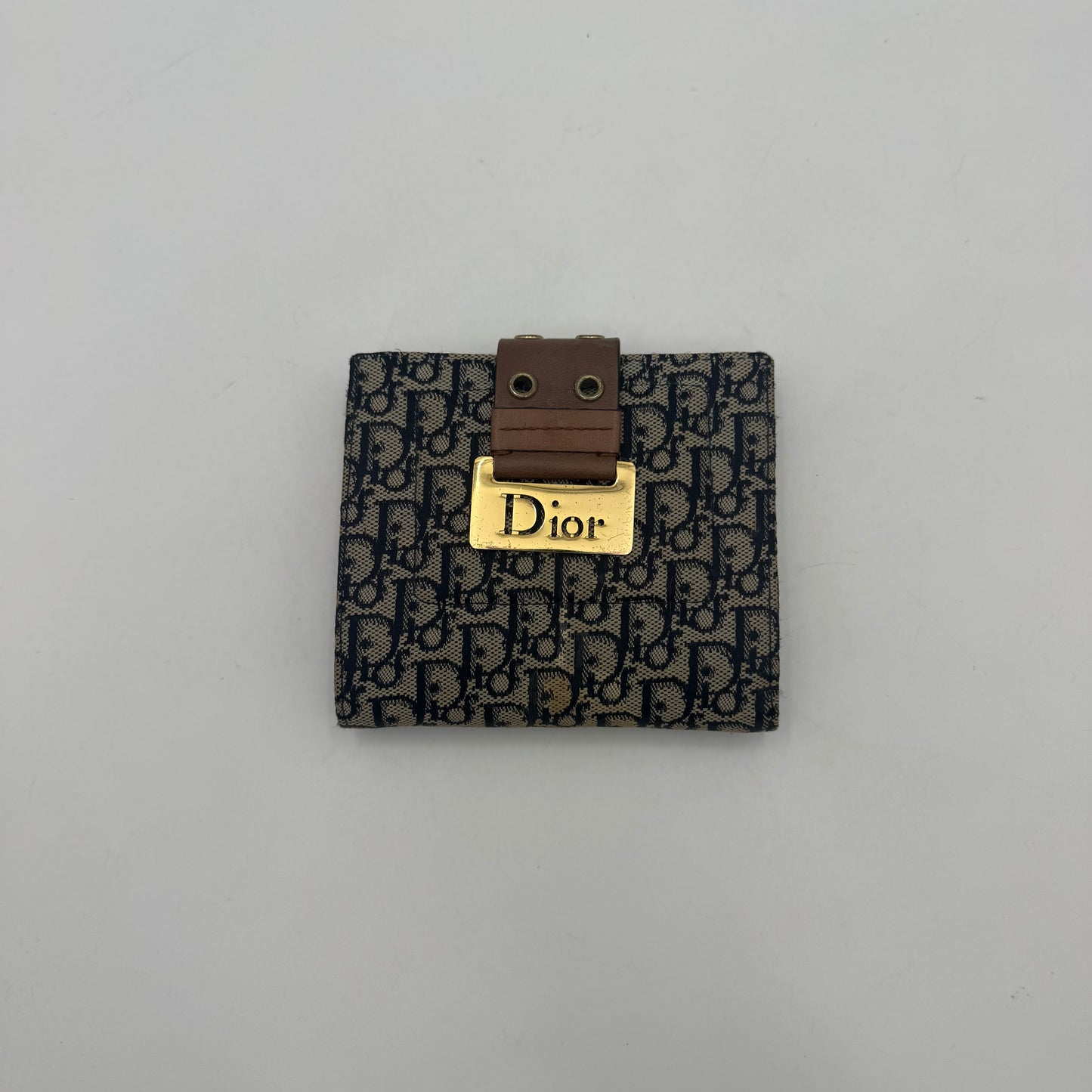 Christian Dior Navy Blue Trotter Canvas and Brown Leather Street Chic Bifold Short Wallet