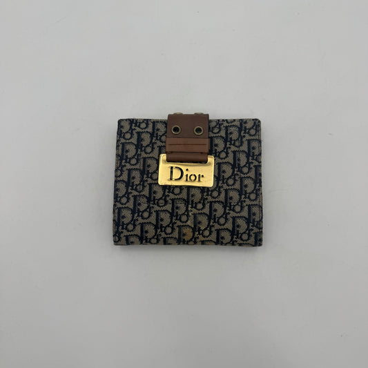 Christian Dior Navy Blue Trotter Canvas and Brown Leather Street Chic Bifold Short Wallet