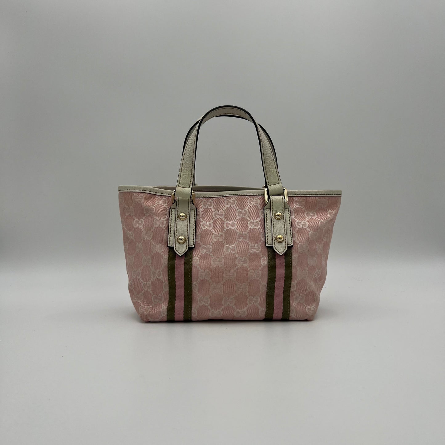 Gucci Pink Monogram Green Pink Sherryline Charm Small Open Tote