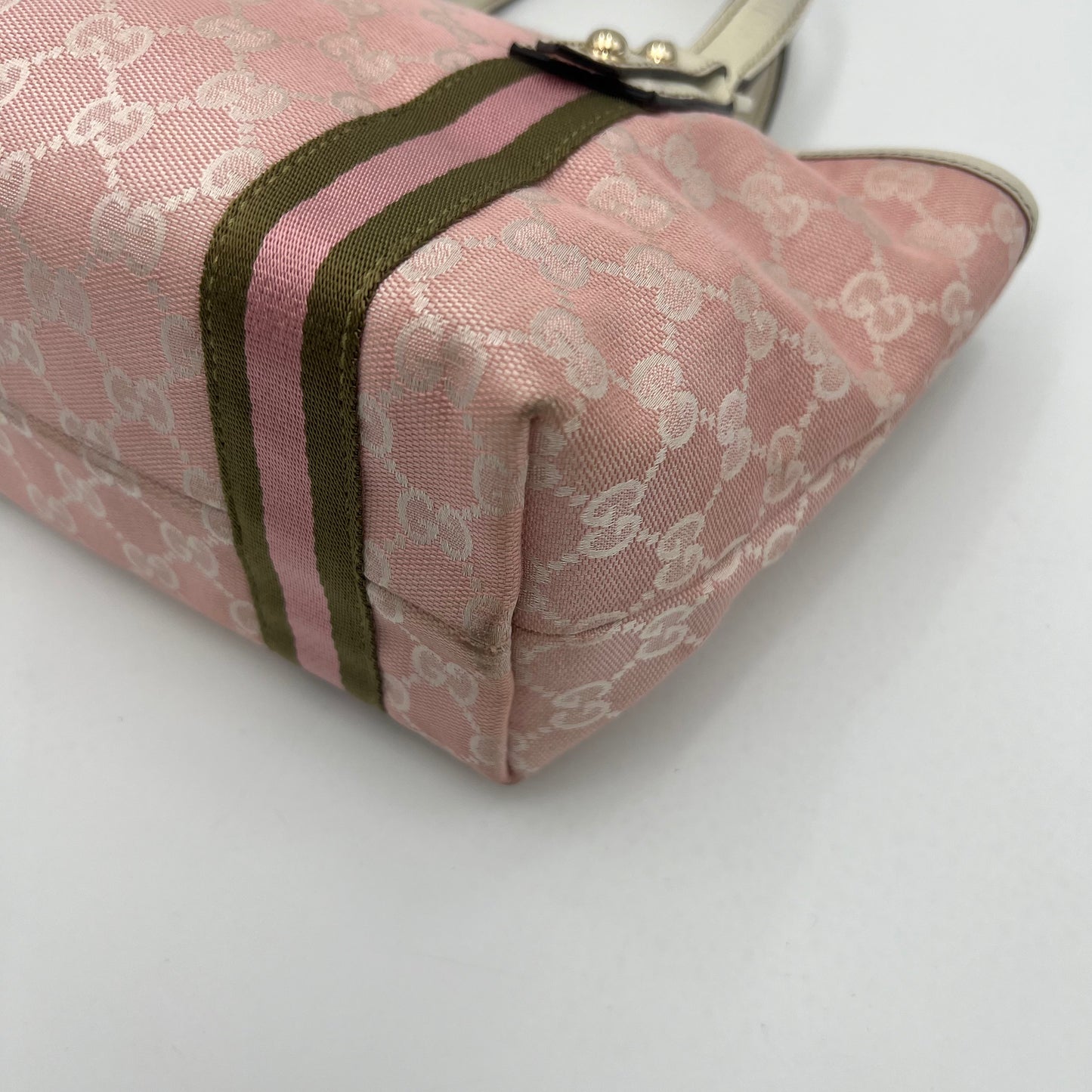 Gucci Pink Monogram Green Pink Sherryline Charm Small Open Tote