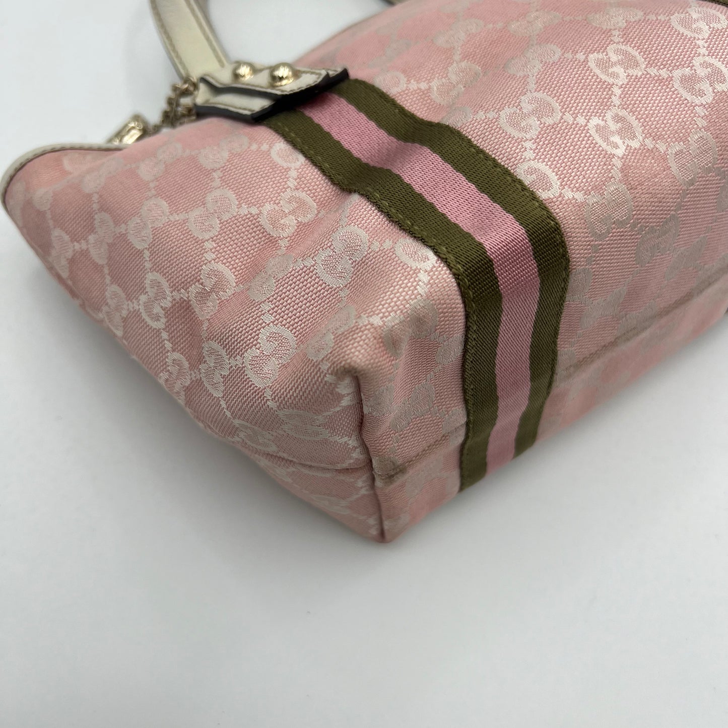 Gucci Pink Monogram Green Pink Sherryline Charm Small Open Tote