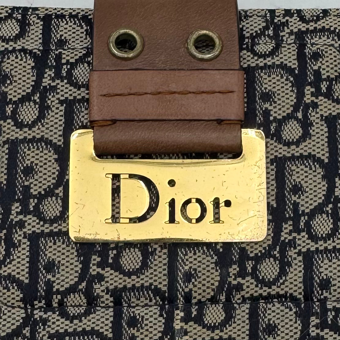 Christian Dior Navy Blue Trotter Canvas and Brown Leather Street Chic Bifold Short Wallet