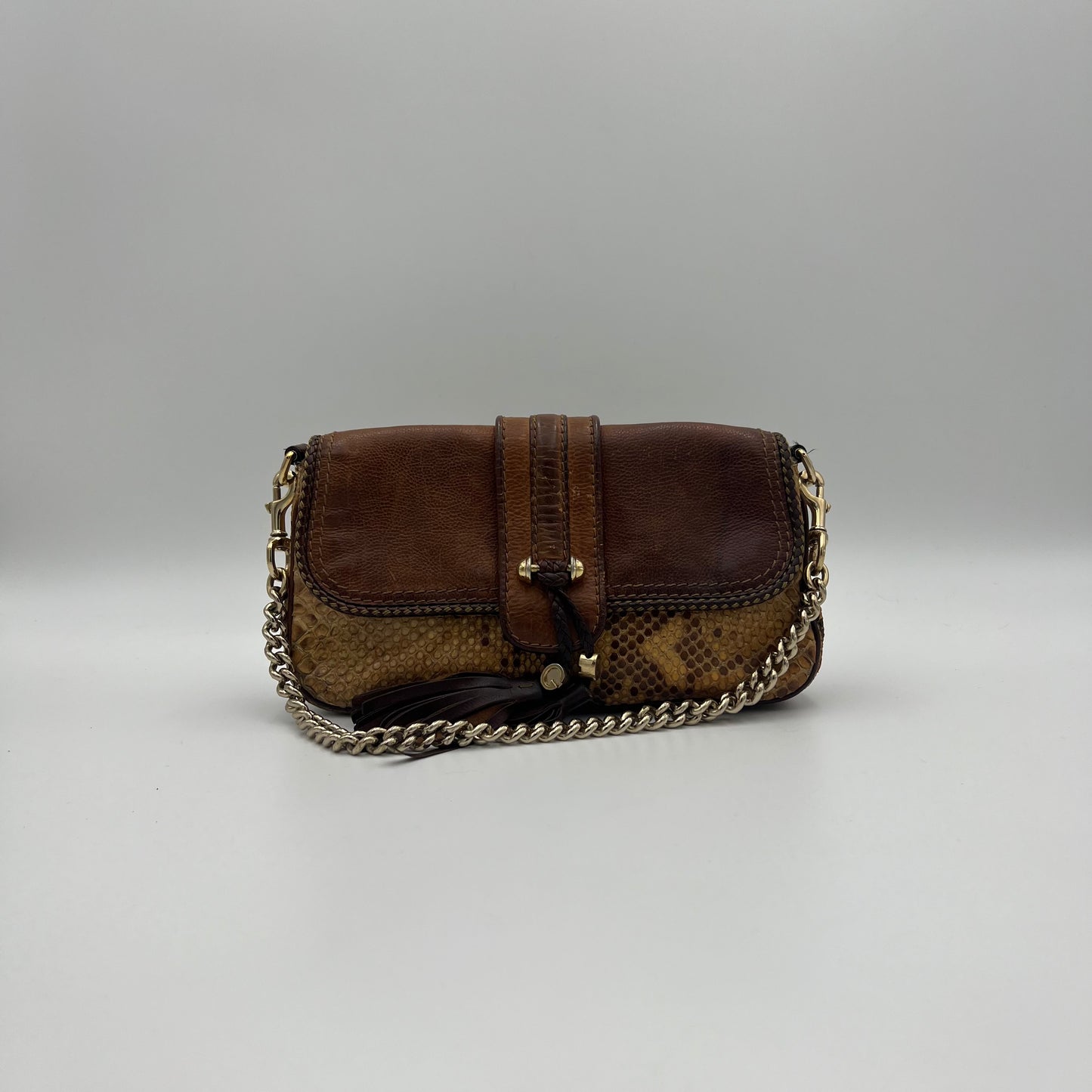 Gucci Brown Python and Leather Marrakech Chain Shoulder Bag