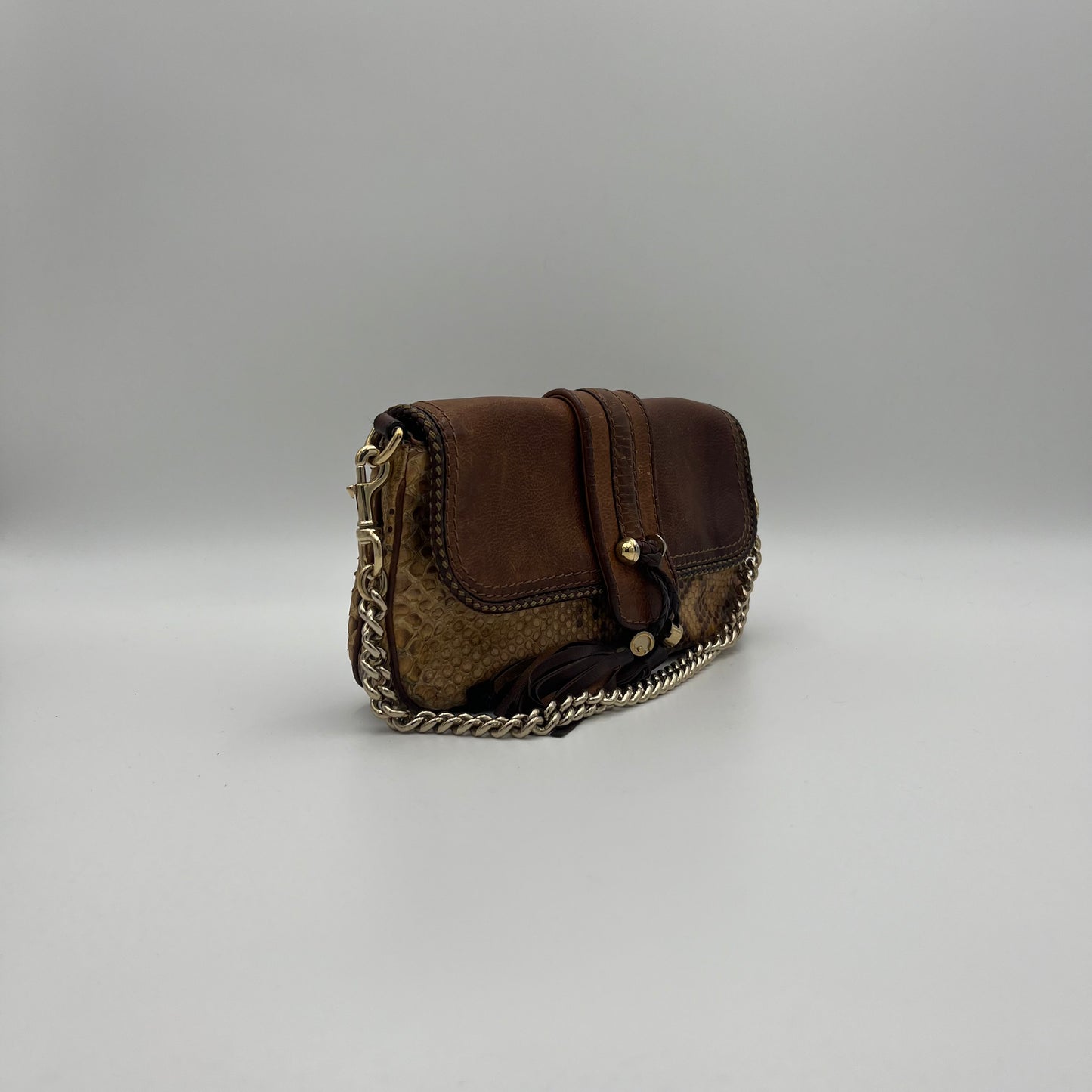 Gucci Brown Python and Leather Marrakech Chain Shoulder Bag