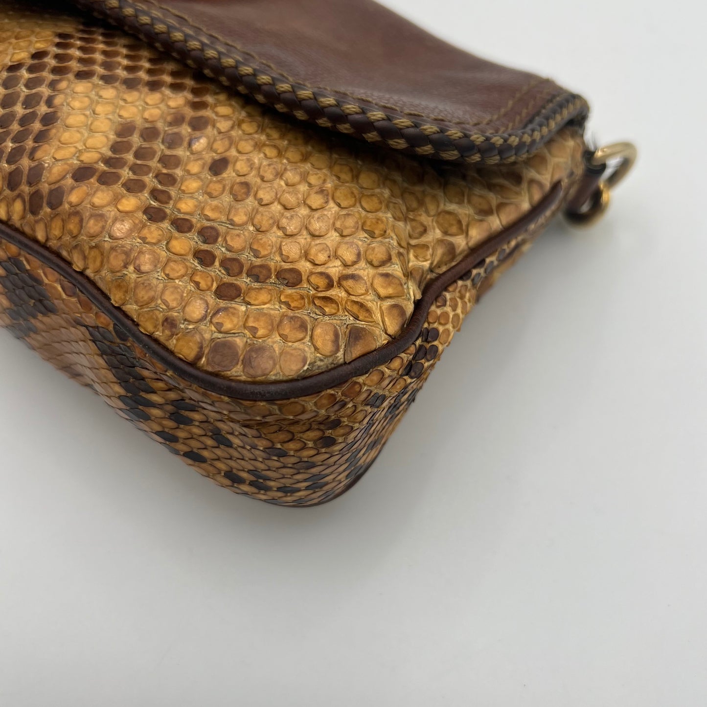 Gucci Brown Python and Leather Marrakech Chain Shoulder Bag
