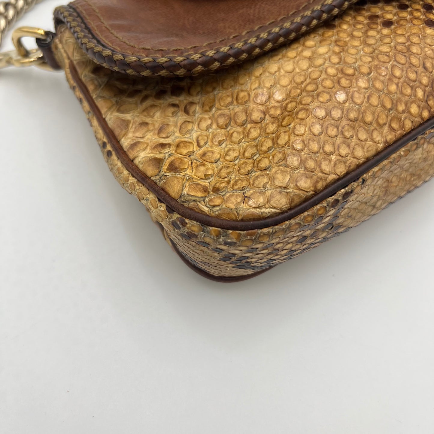 Gucci Brown Python and Leather Marrakech Chain Shoulder Bag