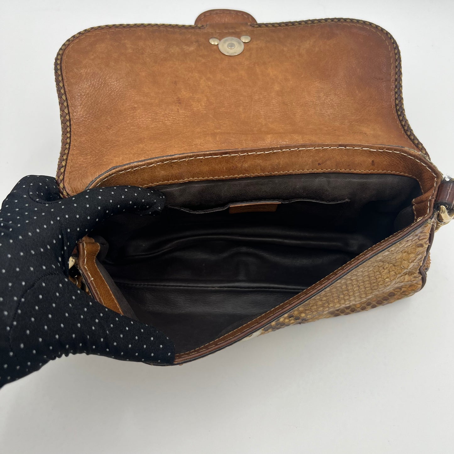 Gucci Brown Python and Leather Marrakech Chain Shoulder Bag