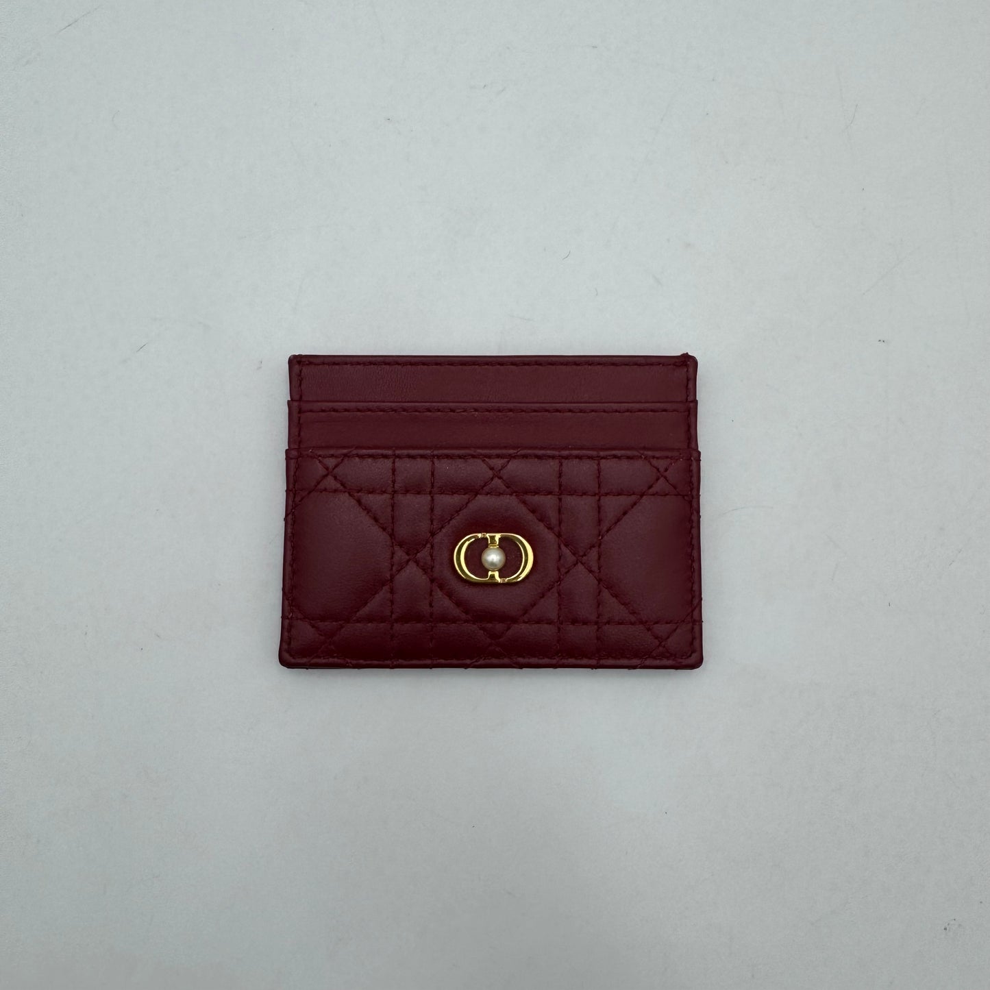Christian Dior Cherry Red Cannage Lambskin Jolie Freesia Card Holder