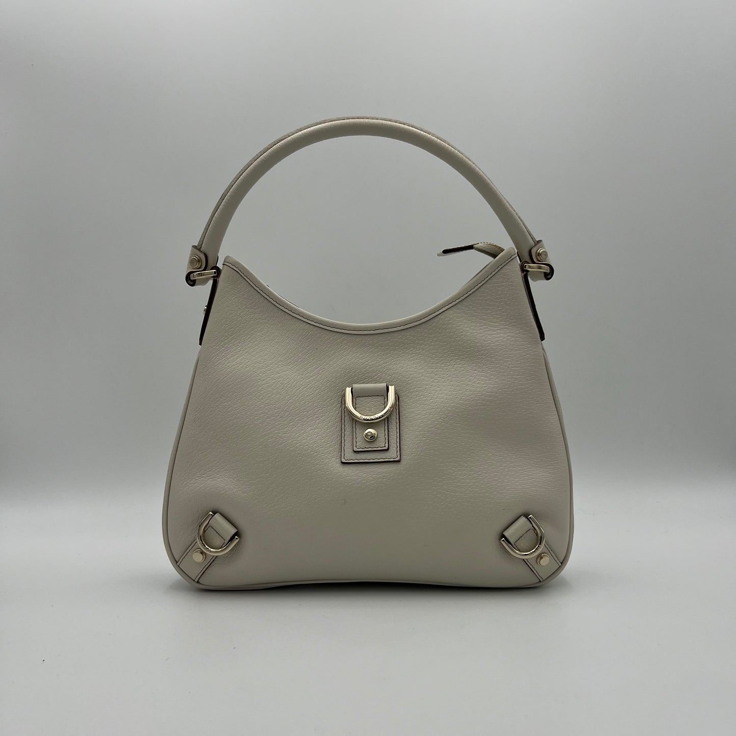 Gucci White Leather Abbey D-Ring Hobo Shoulder Bag