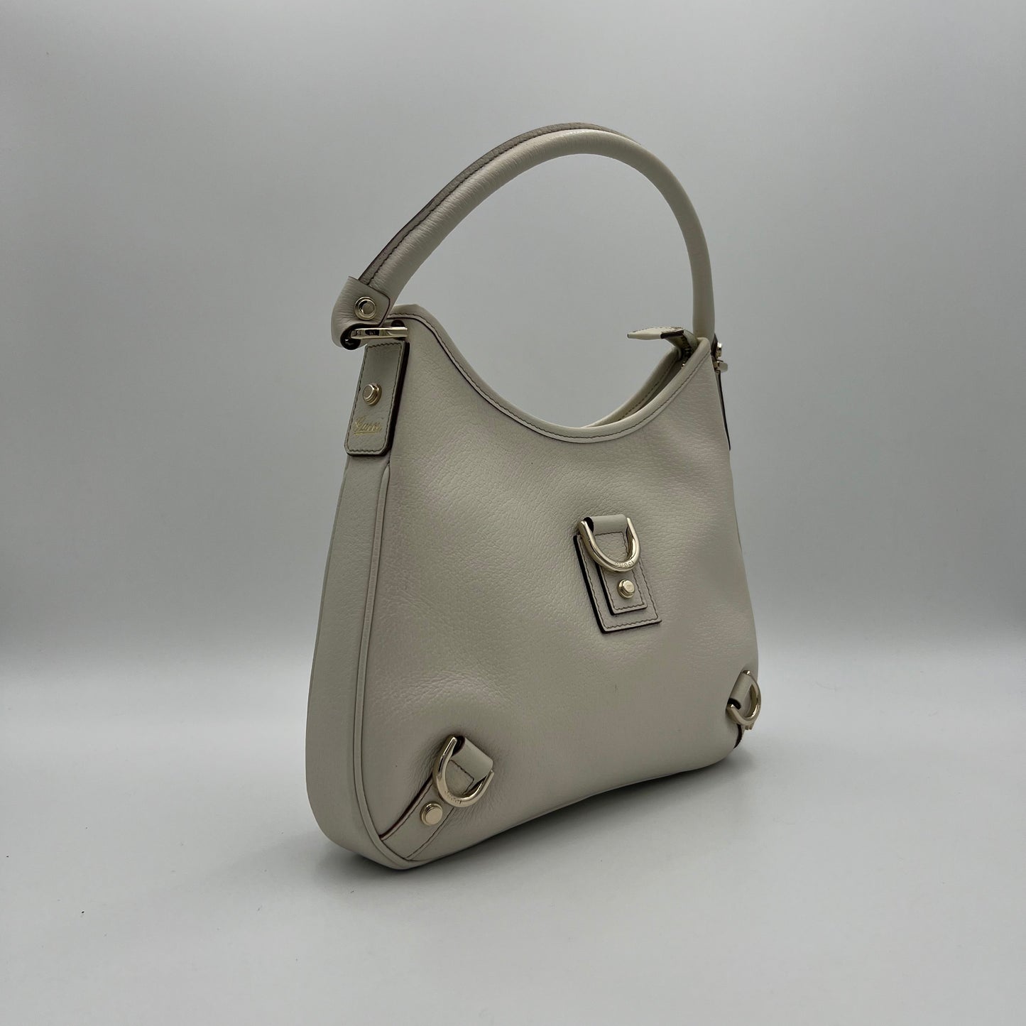 Gucci White Leather Abbey D-Ring Hobo Shoulder Bag