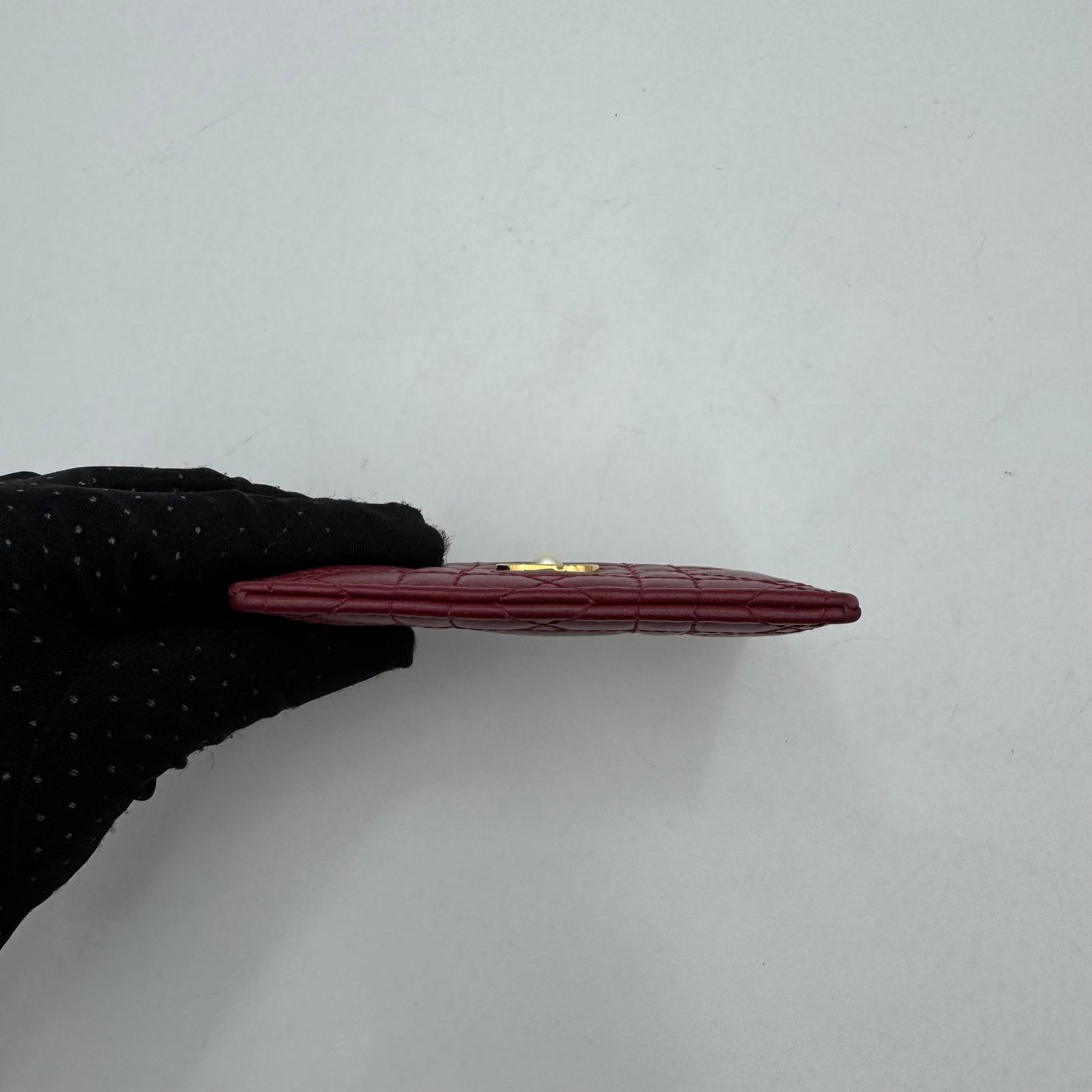 Christian Dior Cherry Red Cannage Lambskin Jolie Freesia Card Holder