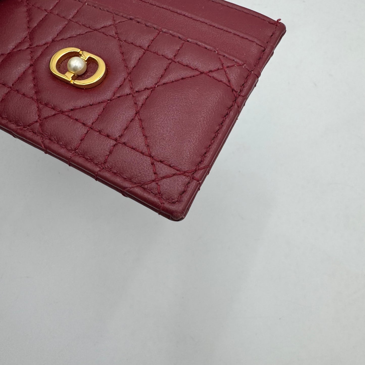 Christian Dior Cherry Red Cannage Lambskin Jolie Freesia Card Holder