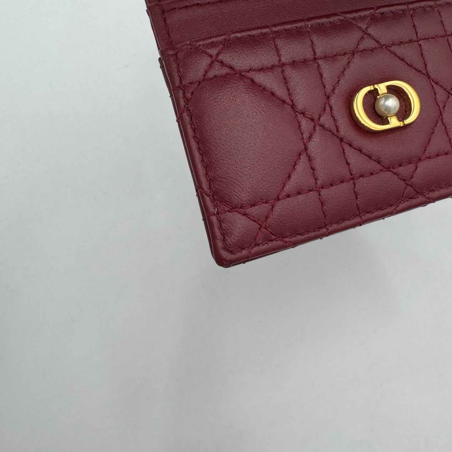 Christian Dior Cherry Red Cannage Lambskin Jolie Freesia Card Holder