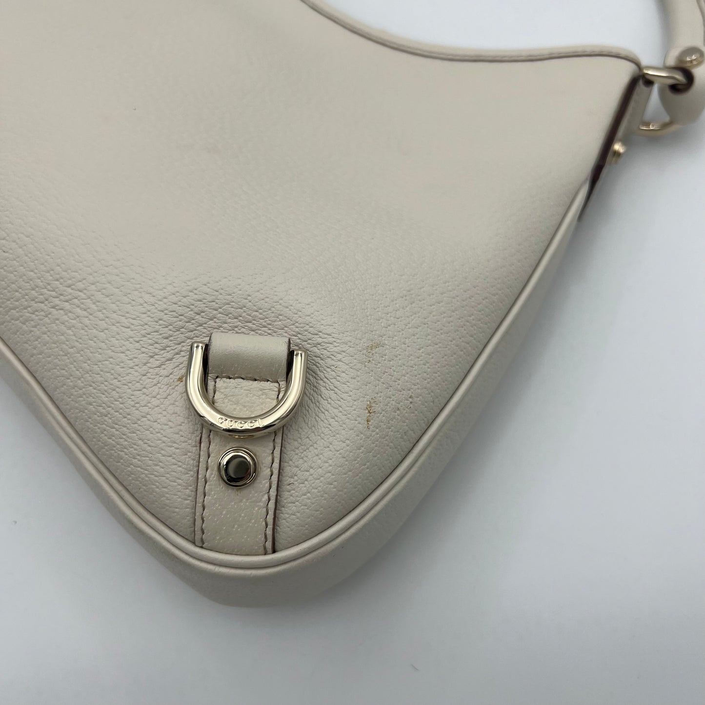 Gucci White Leather Abbey D-Ring Hobo Shoulder Bag