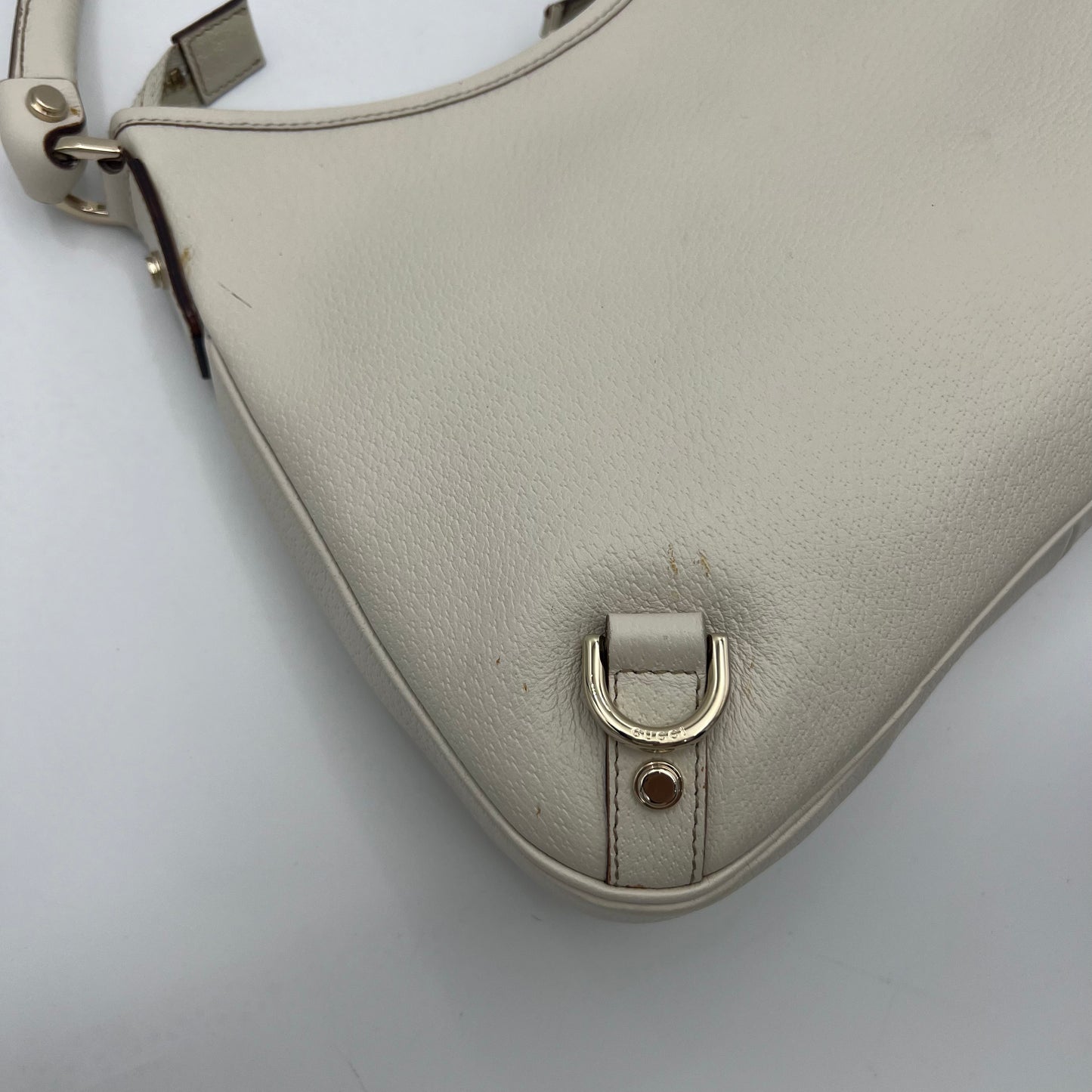 Gucci White Leather Abbey D-Ring Hobo Shoulder Bag
