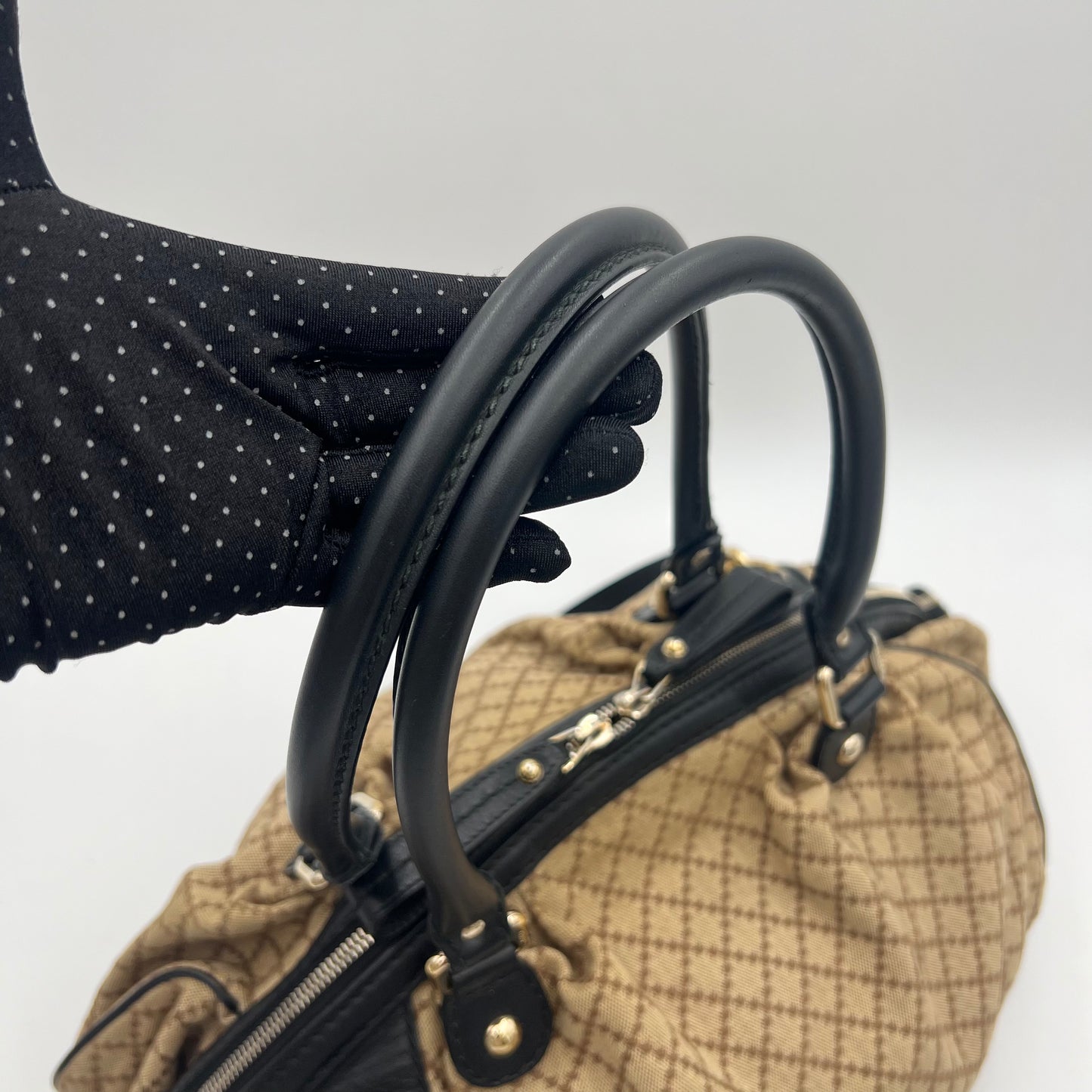Gucci Beige Brown Diamante Canvas Sukey Satchel with Long Strap