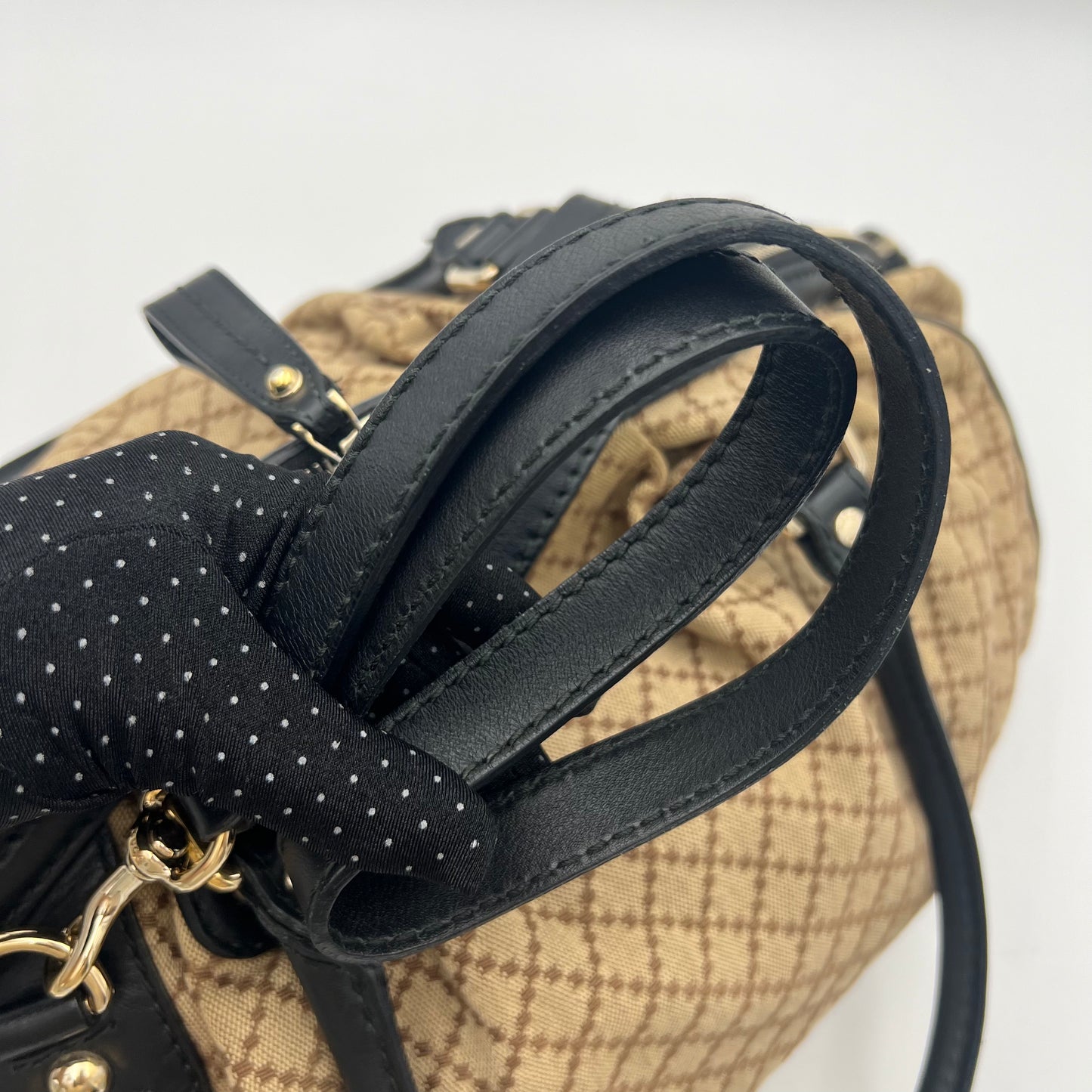 Gucci Beige Brown Diamante Canvas Sukey Satchel with Long Strap