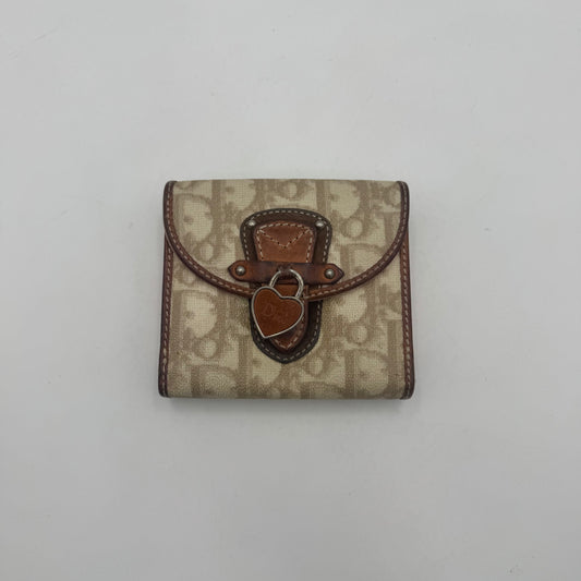 Christian Dior Beige Romantique Trotter Heart Lock Short Compact Wallet
