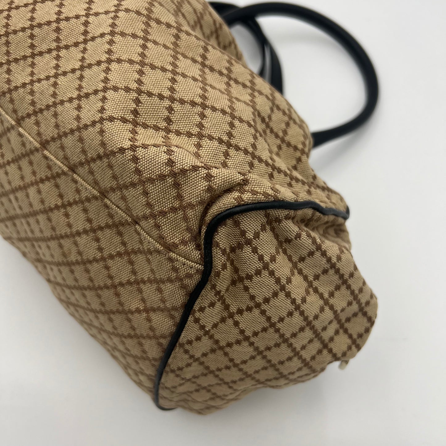 Gucci Beige Brown Diamante Canvas Sukey Satchel with Long Strap