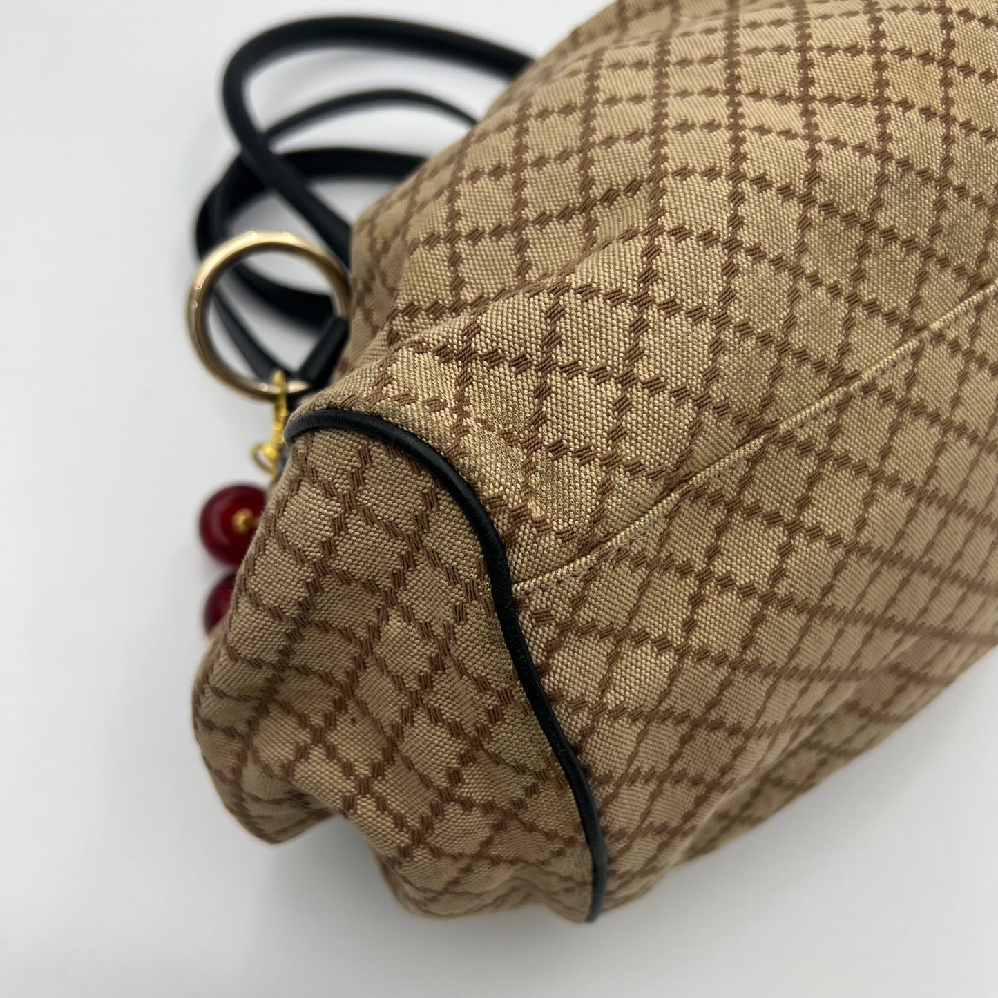 Gucci Beige Brown Diamante Canvas Sukey Satchel with Long Strap